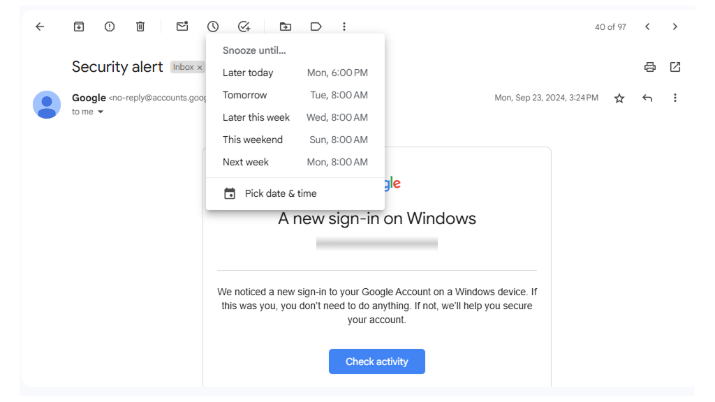 Snoozing Emails