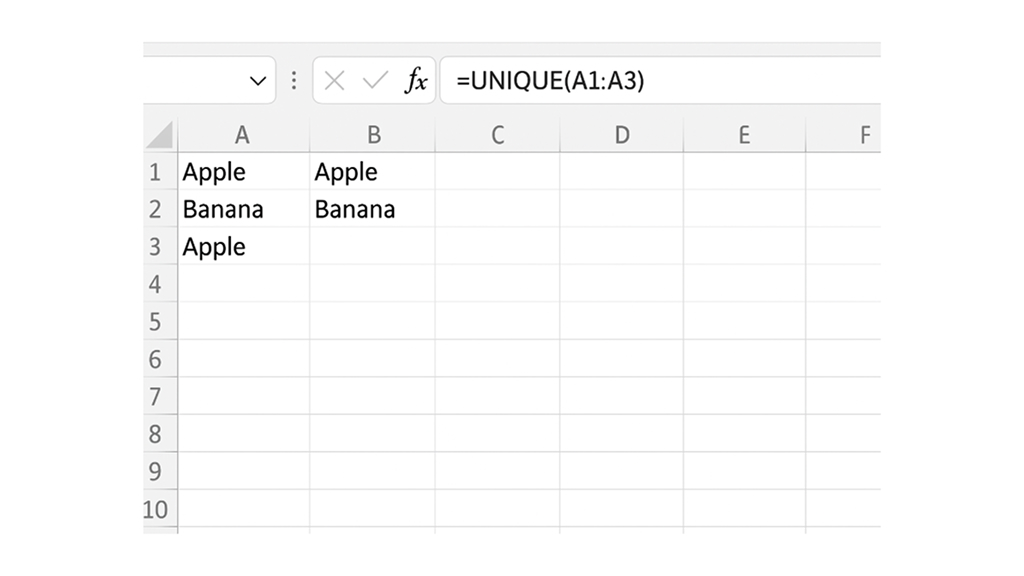 Using the UNIQUE Function to Remove Duplicates