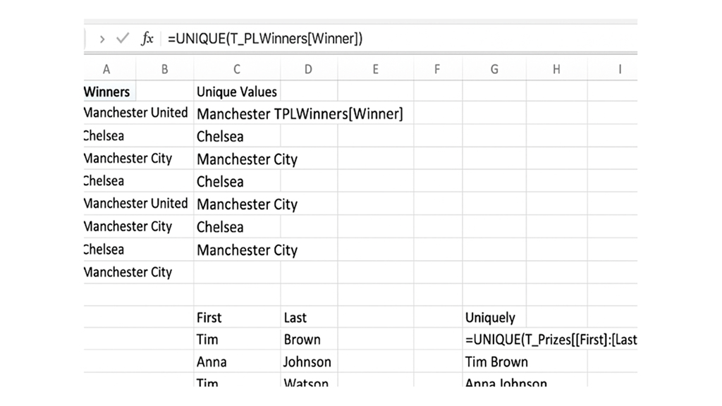 Using the UNIQUE Function to Extract Distinct Values