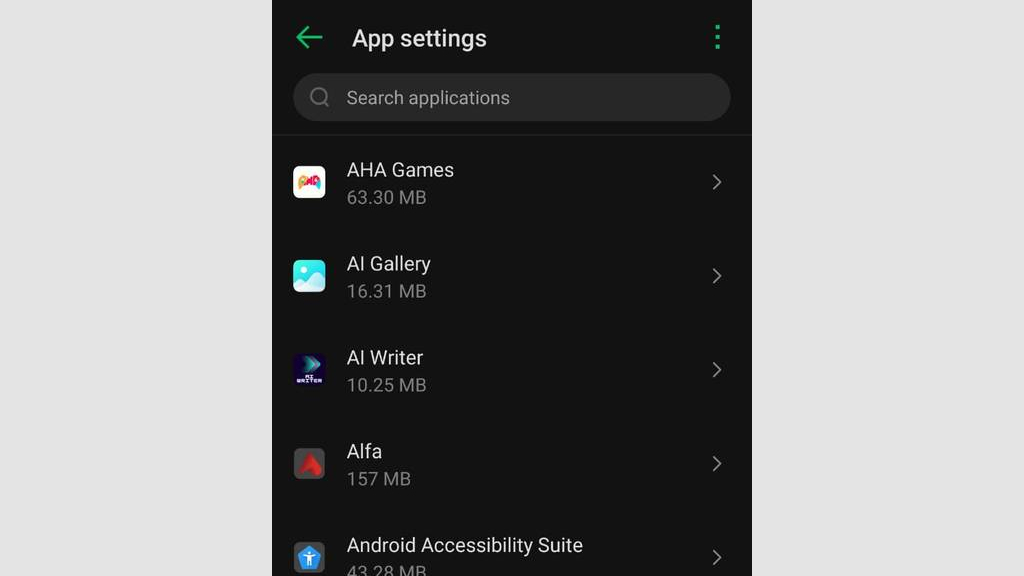 View the Full App List in Settings