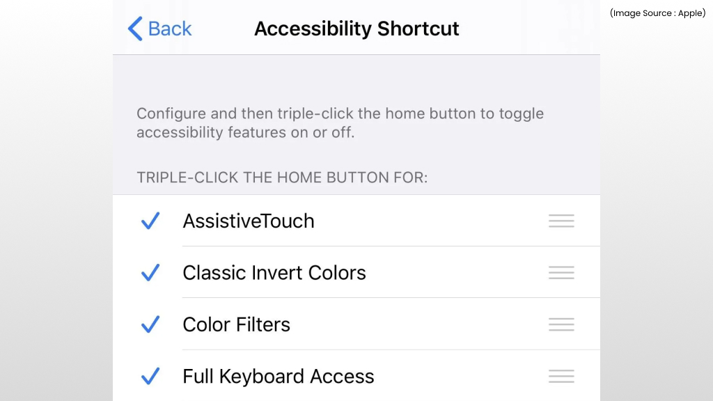 Check the Accessibility Shortcut